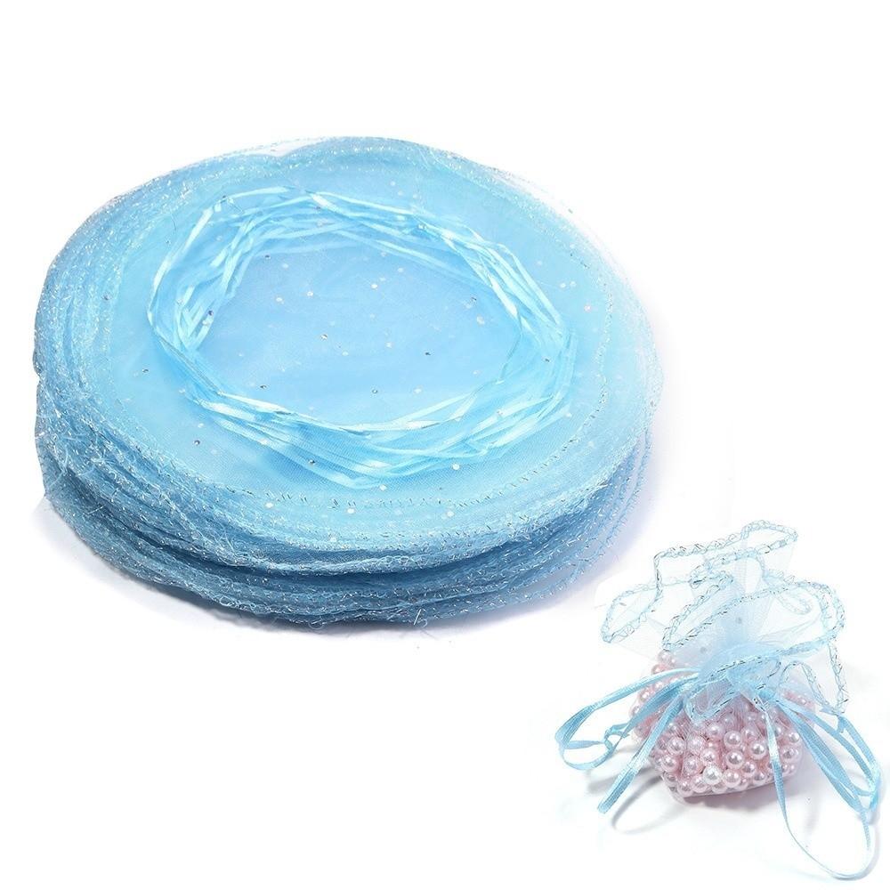 

10Pcs Round Shape Organza Drawstring Bag светло-синий
