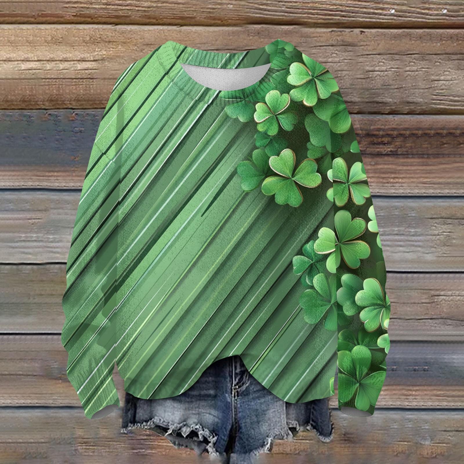 

Женская мода вскользь с длинным рукавом St. Вязаный топ с круглым вырезом и принтом ко Дню Святого Патрика L армия зеленый