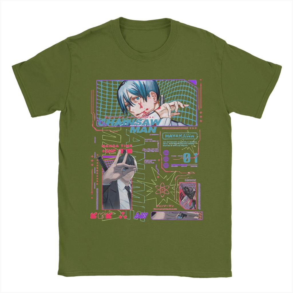 Funny Chainsaw Man Hayakawa Aki T Shirt Men Cotton Short Sleeve  Round Neck Summer Clothes