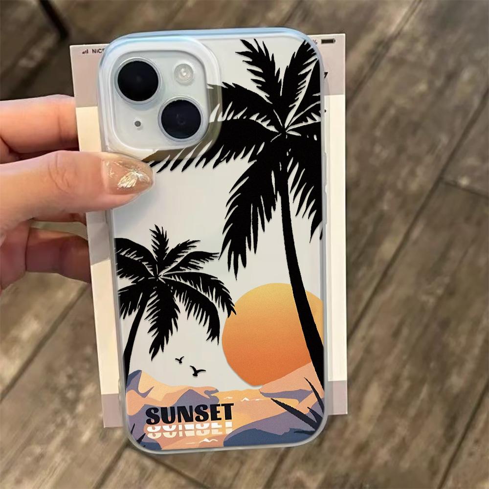Beach Coconut Trees Sunset Pattern Phone Case For iPhone 17 17Air Case iPhone 13 11 14 12 15 16 Pro Max Shockproof Cover Funda