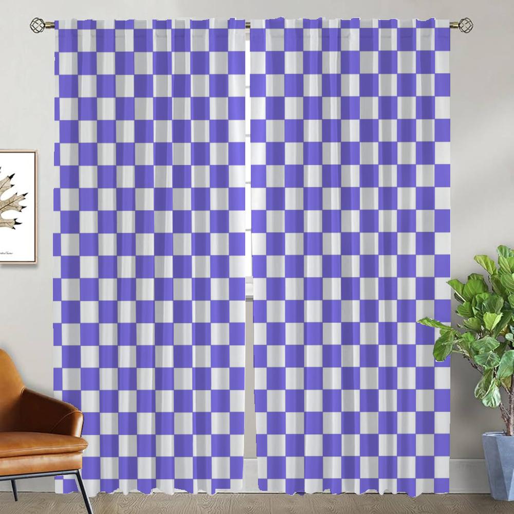 Elegant Room Curtains for Camera Checkerboard Window Curtain Halloween Decoration Partition Home Interior Curtains 2 Pieces