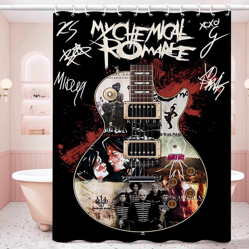 

My Chemical Romance Rock Band 1Pc Pattern Shower Curtain Plus Hooks Waterproof Machine Washable Polyester Fabric Abstract W60H190(CM)-1 Pcs