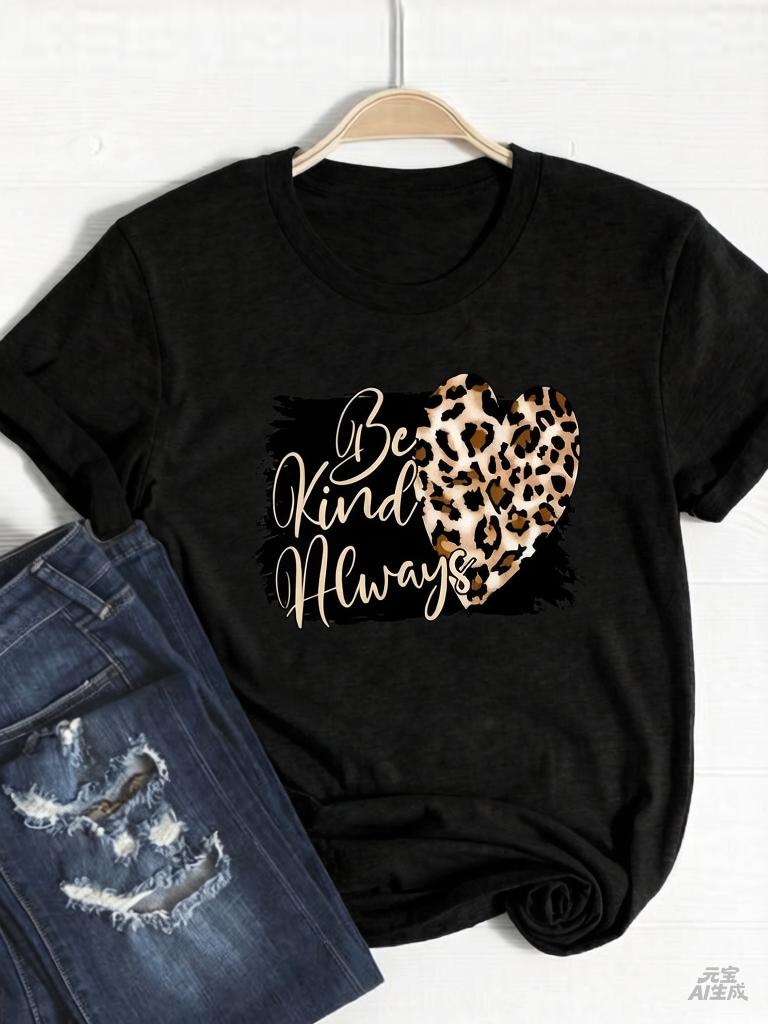 Tee Basic Clothing Women Clothes Print T Shirt Leopard Love Heart Trend Cute Summer Top Fashion Short Sleeve Graphic Tshirt