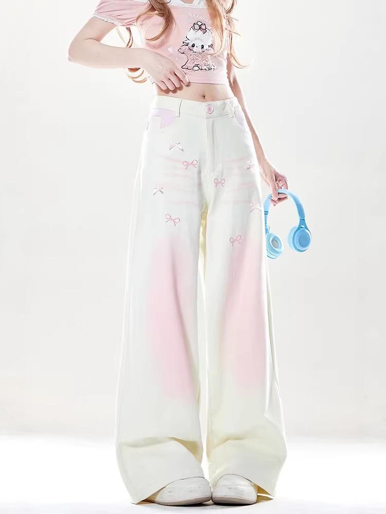 Dopamine Gradient Pink Wide-Leg Summer Pants for Women: Energetic Casual Outfit