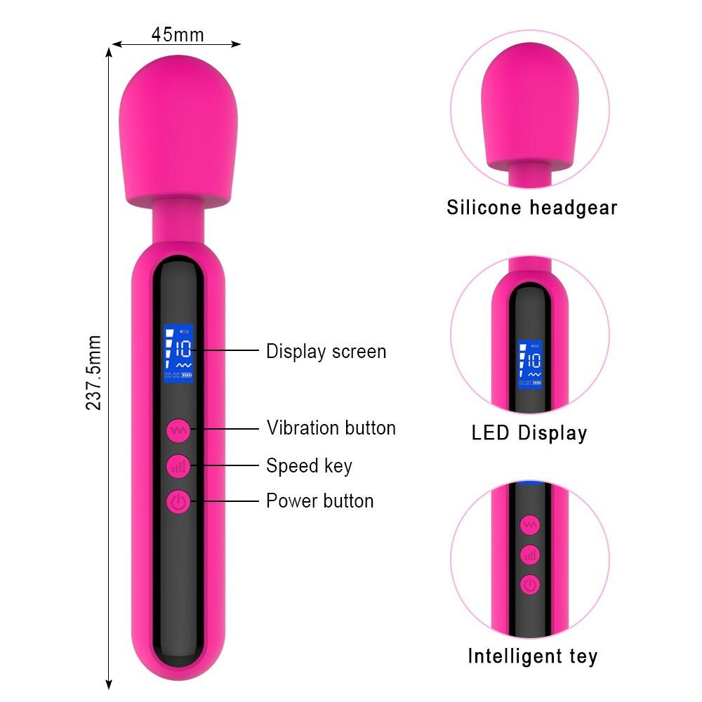Powerful Magic Wand AV Vibrator for Women G Spot Clitoris Stimulator with LED Display Muscles Massager Masturbator Adult Sex Toy