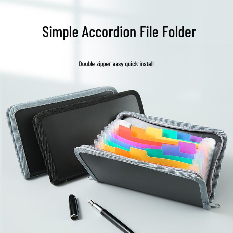 A6 Mini Accordion Bag with Rainbow Edging - Multi-layer Receipt Storage Folder with Zipper
