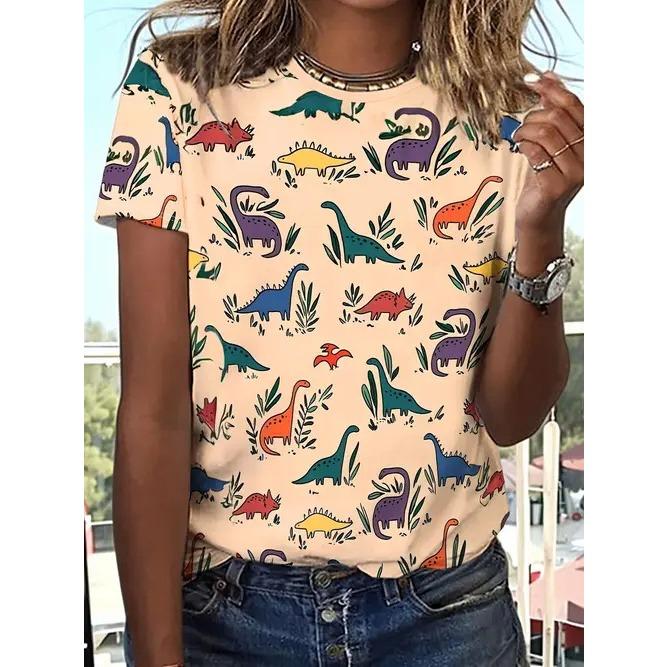 Summer Round Neck Animal Pattern 3D Print Top Fashionable Casual Short Sleeved Women's T-shirts