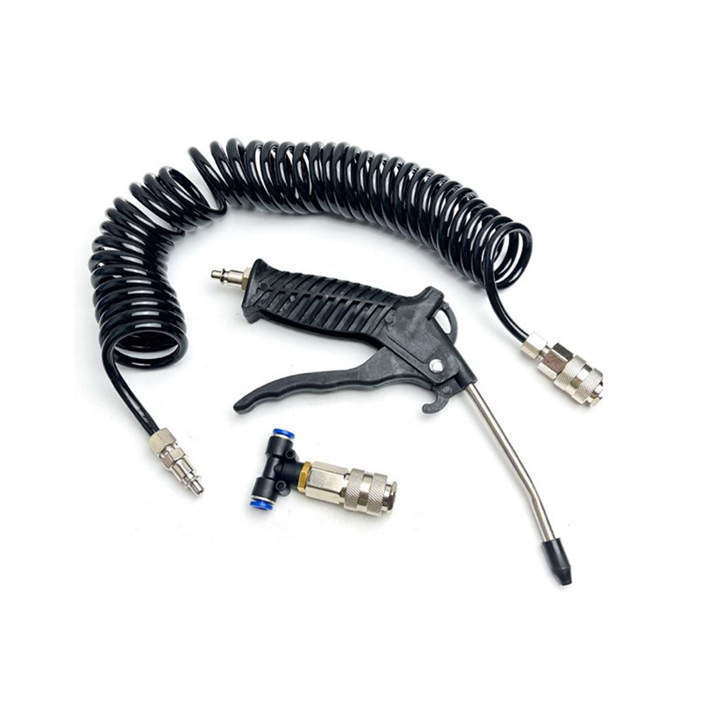 A25F-Air Blow Duster Set With 5 Meter Long Coil Pu Hose For Truck Air Compressor Dust Removal Cleaning Nozzle Tool