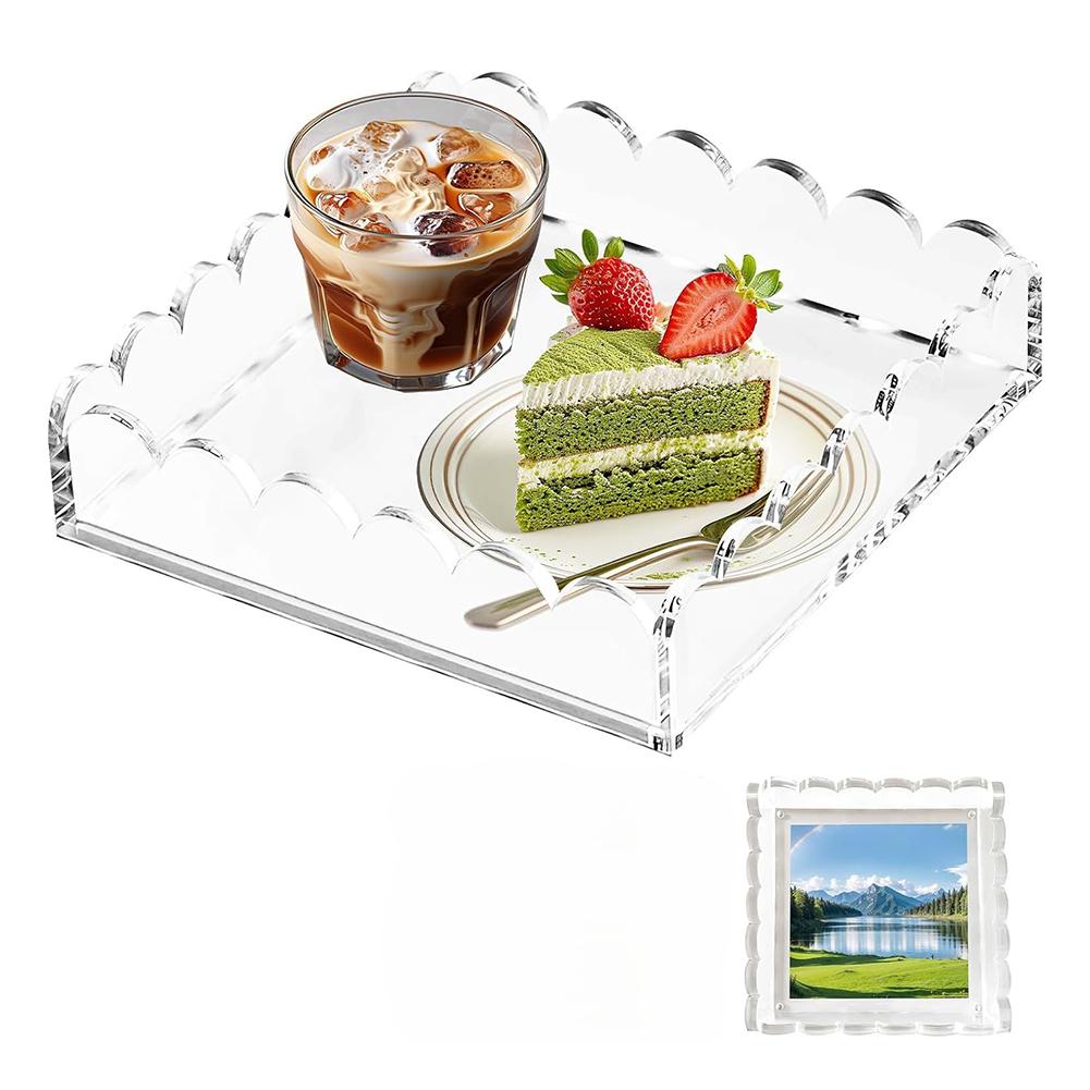 Anniversary Present 5*7 Inches Acrylic Scalloped Tray Customizable Home Accessory Modern Tray Clear Acrylic Material