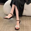 Fashion Women's Summer New High Heel Sandals Crystal Buckles Thick Heel Square Head Style Rubber Bottom Leather Single Shoes