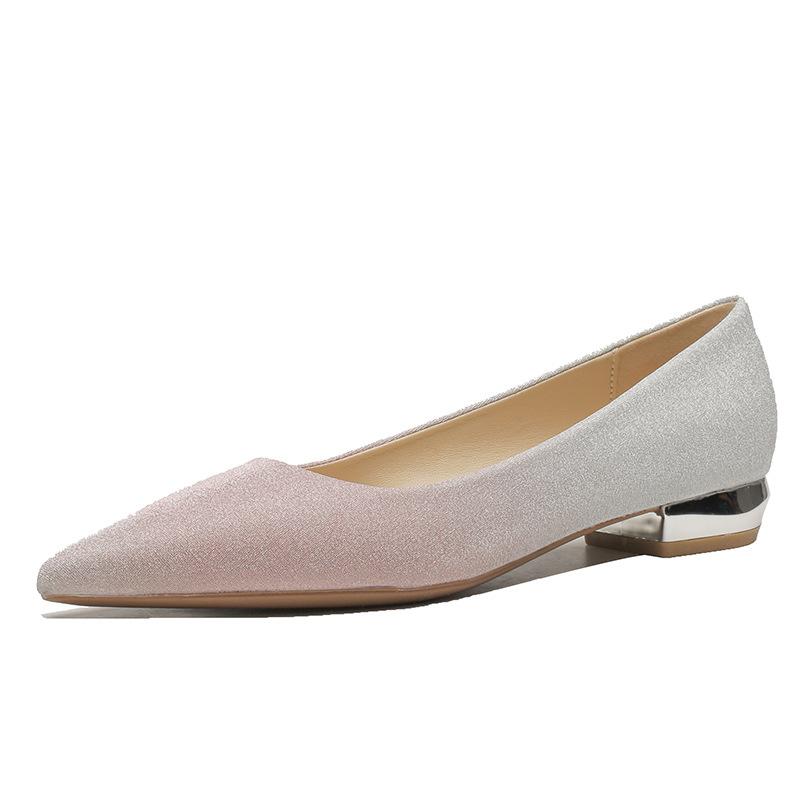 2215 Pointed Flat Shoes Women's 2025 New Temperament Gradual Change Color Wedding Shoes Sexy Not Tired Feet Thick Heel Shoes