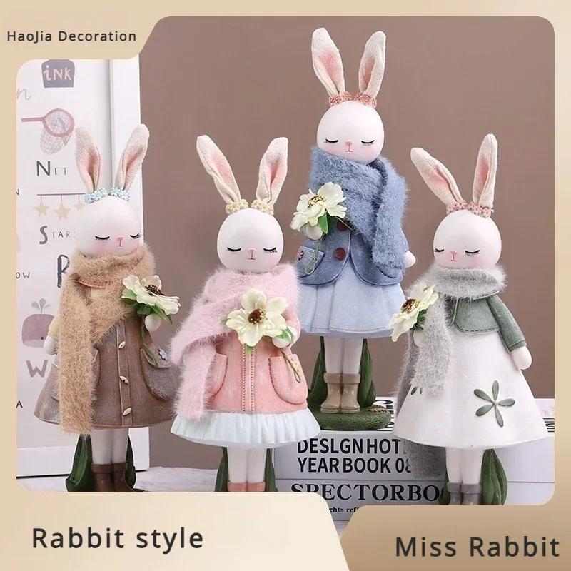 Artistic Bunny Sculpture Resin Animal Statue Miniature Room Decor Modern Style Home Decor Miniature Kids Toy Desktop Accessories