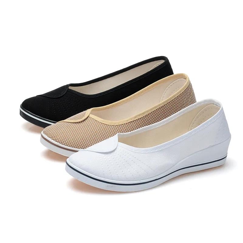 Old Beijing Cloth Flat Shoes Women's Casual Shoes Solid Color Wedge Heel Slip-on Shoes Non-slip Breathable Shoes High-quality Canvas Shoes