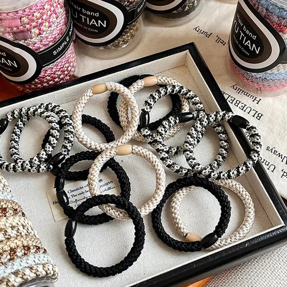 15Pcs Woven High Elasticity Hair Bands for Women's Hair Tie Basic Rubber Bands Thickened High Ponytail Headband Hair Accessories