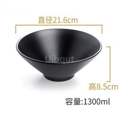 Black Melamine Tableware Black Matte Stripe Ramen Bowl Plastic Household Rice Noodle Salad Bowl Kitchen Dumpling Ramen Bowl Set