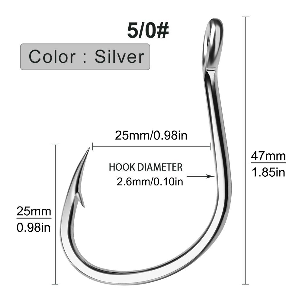

10 шт. Крючки из высокоуглеродистой стали 1/0 2/0 3/0 4/0 5/0 с бородкой для медленного джиггинга, одинарный крючок для морской рыбалки 5/0#