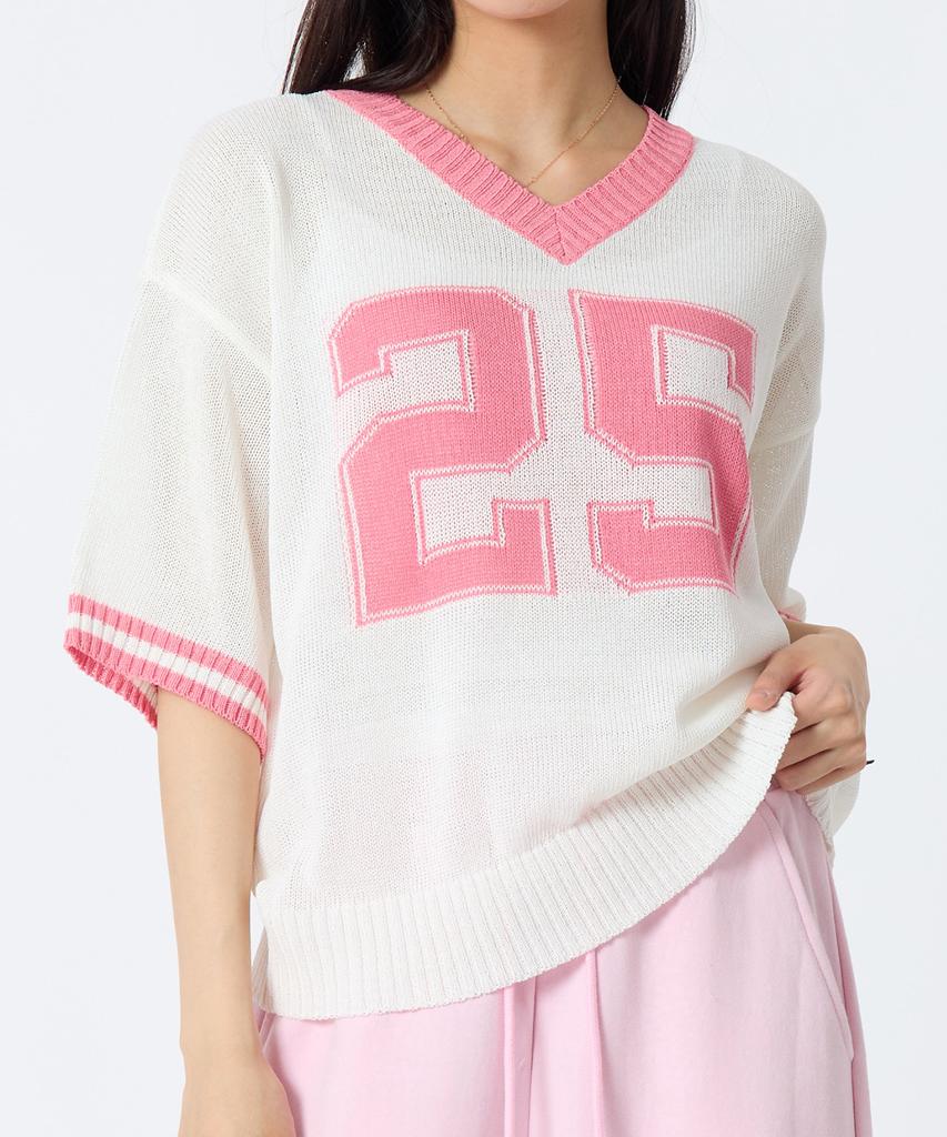 ANDTHEOTHER Oversized V-Neck Short Sleeve Knit Pink