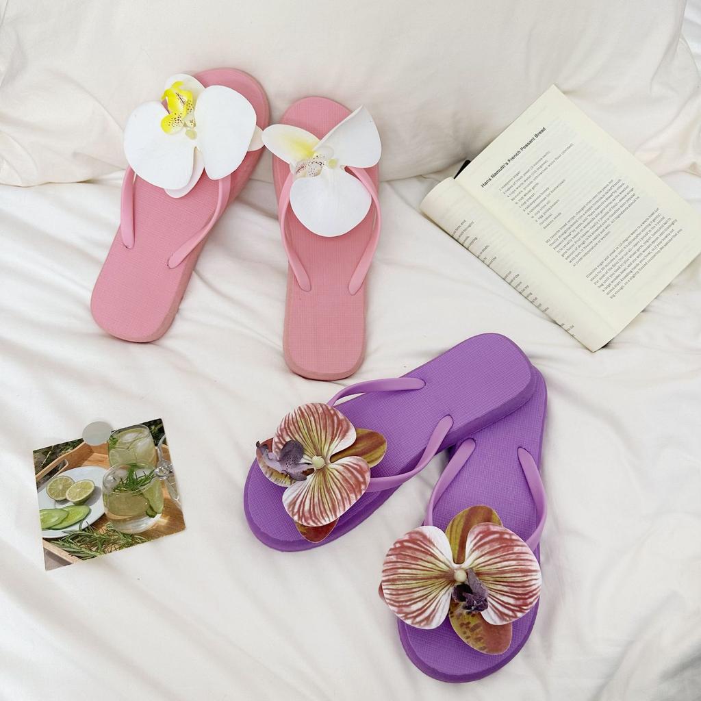 Summer Butterfly Orchid Flip Flops, Women's Sweet Vacation Style, Seaside Beach Sandals, Flip Flops, Flip Flops for Wearing Flat Shoes On The Outside