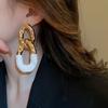 Exaggerated Pleated Oval Faux Leather Wrapped Silver Needle Earrings Premium Leopard Temperament Niche Earrings