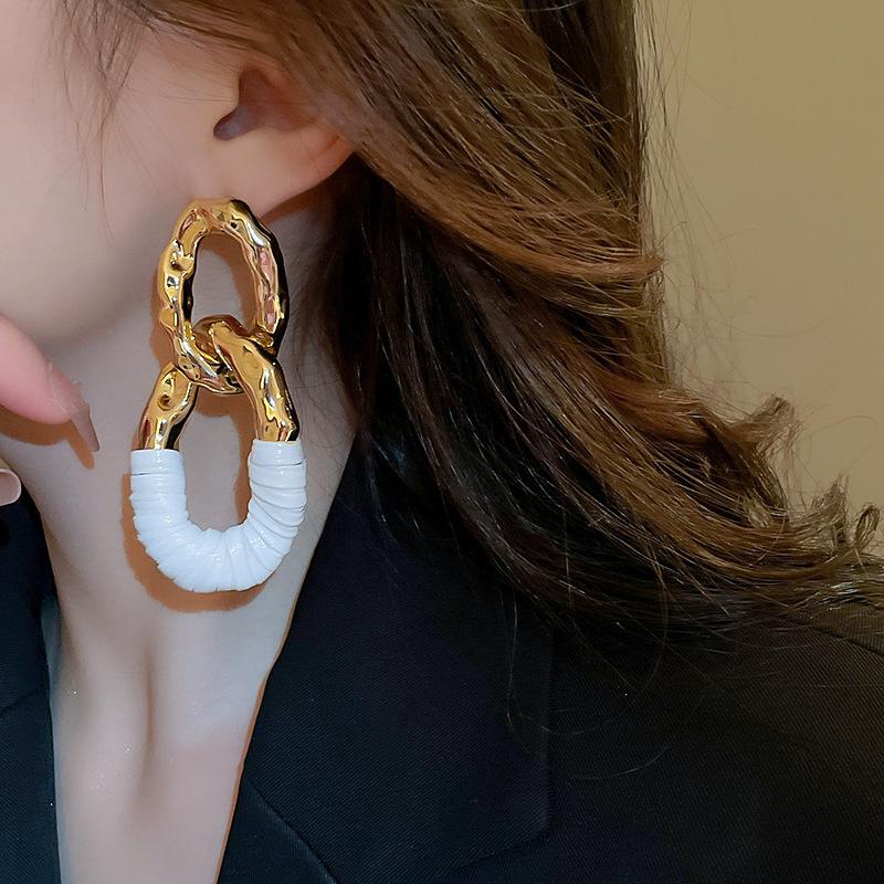 Exaggerated Pleated Oval Faux Leather Wrapped Silver Needle Earrings Premium Leopard Temperament Niche Earrings