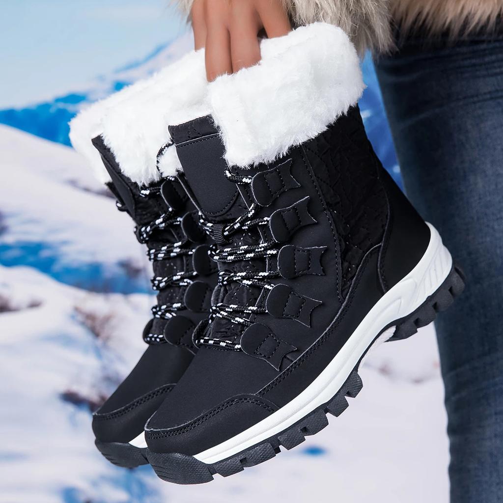 Fashion New Women Cotton Shoes Waterproof and Cold Proof Keep Warm Long Boots for Women Outdoor with Thick Velvet and Warmth Snow Boots