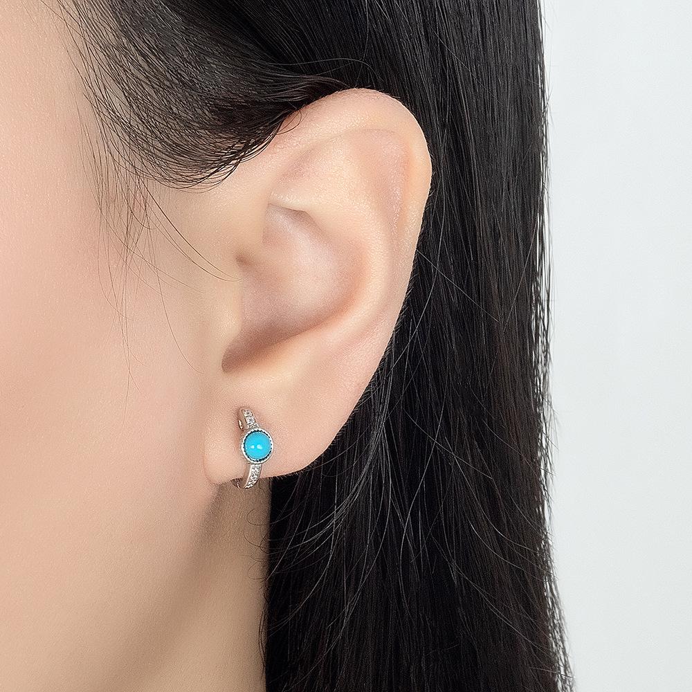 European Retro Zircon Turquoise Hoop Earrings for Women - Simple, Fashionable, High-End Feel