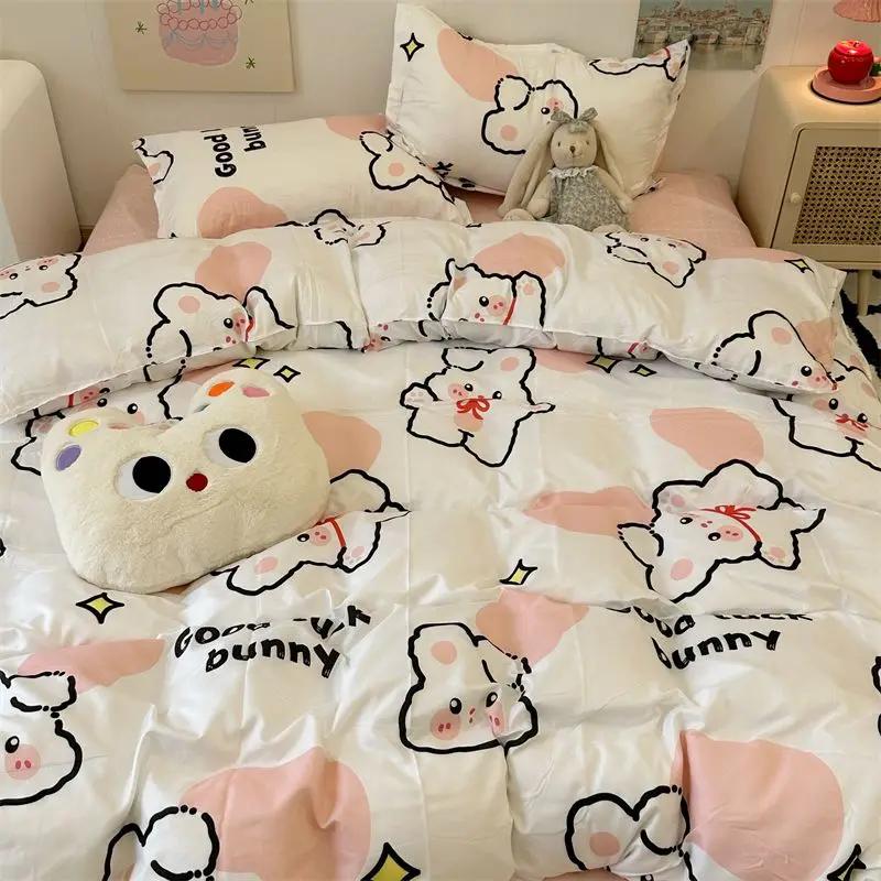 Girls Boys New Bed Linen Lucky Dog Bedding Set Cute Cartoon No Filler Twin Full Size Duvet Cover Flat Sheet Pillowcase Fashion