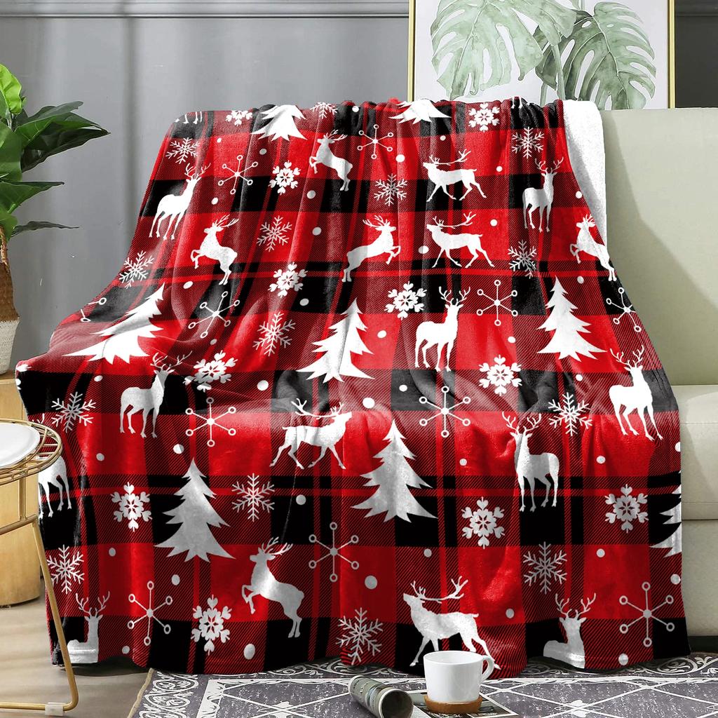 Christmas Red Plaid Winter Blanket Bedspreads Warm Soft Flannel Throw Blanket Decorative Home Bedding Blanket Cover Holiday Gift