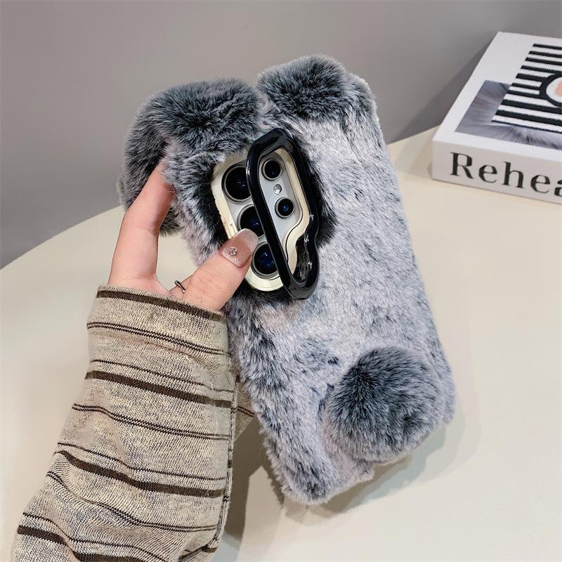 Luxury 3D Rabbit Ears Warm Furry Plush Phone Case For Samsung Galaxy S23 S24 S25 S26 Ultra Plus A56 A54 A55 A36 Shockproof Cover Camera Frame Stand