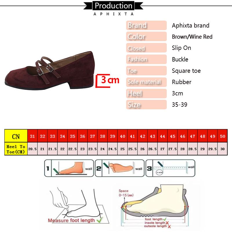 Fashion Aphixta Loafers Wine Red 3cm Square Heels Shoes Non-slip Women Buckle Design Sweet Woman Shoes Classic Autumn Marry Janes