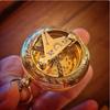 Pocket Brass Compass With Leather Case Brass Marine Navigation Sundial Compass
