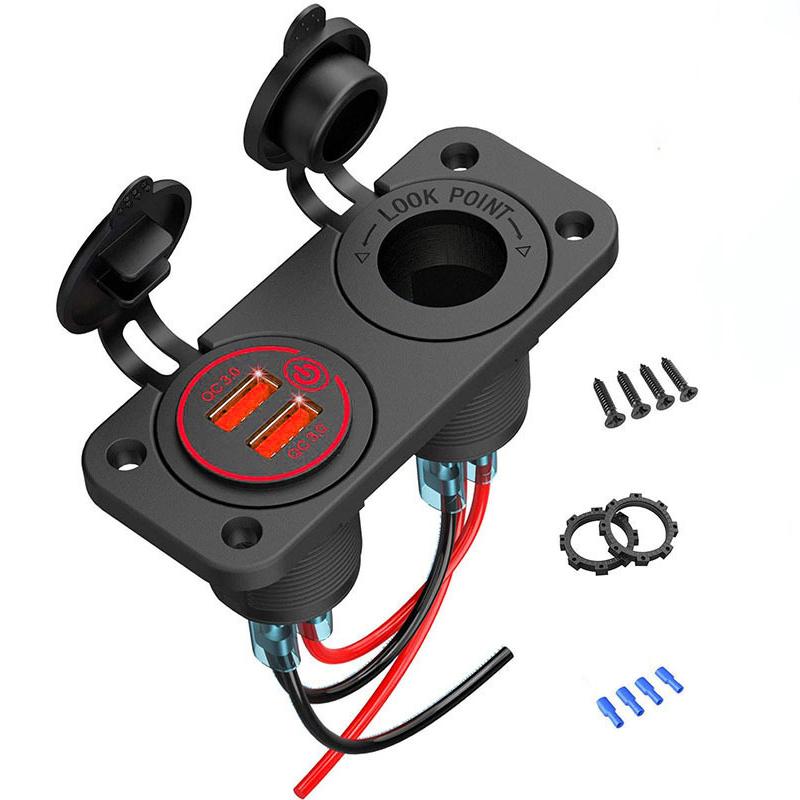 

Автомобильное зарядное устройство с двойным USB-разъемом QC3.0 и сенсорным переключателем, водонепроницаемый адаптер панели питания, комплект «сделай сам» для лодки, автофургона красный