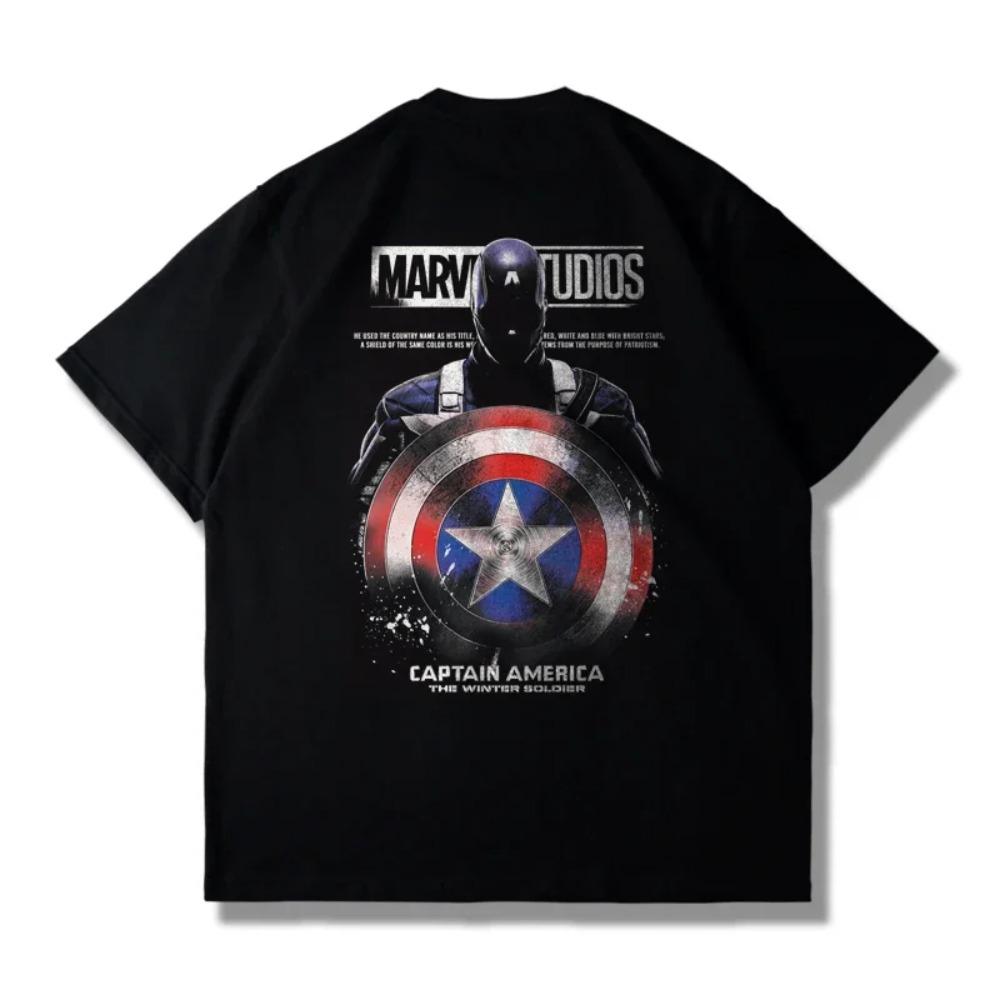 Captain America Shield Men's Autumn Break Short Sleeve T-shirt men's and women's loose plus size top clothing