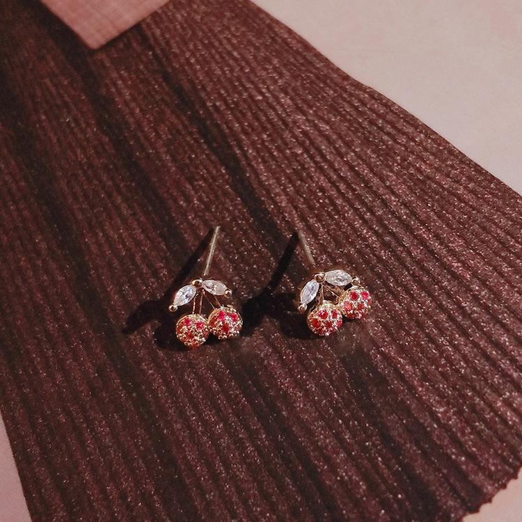 Korean Version Small Cherry Earring Fashionable Ear Piercing Earrings Temperament Simple Small Cool Style Female Earring
