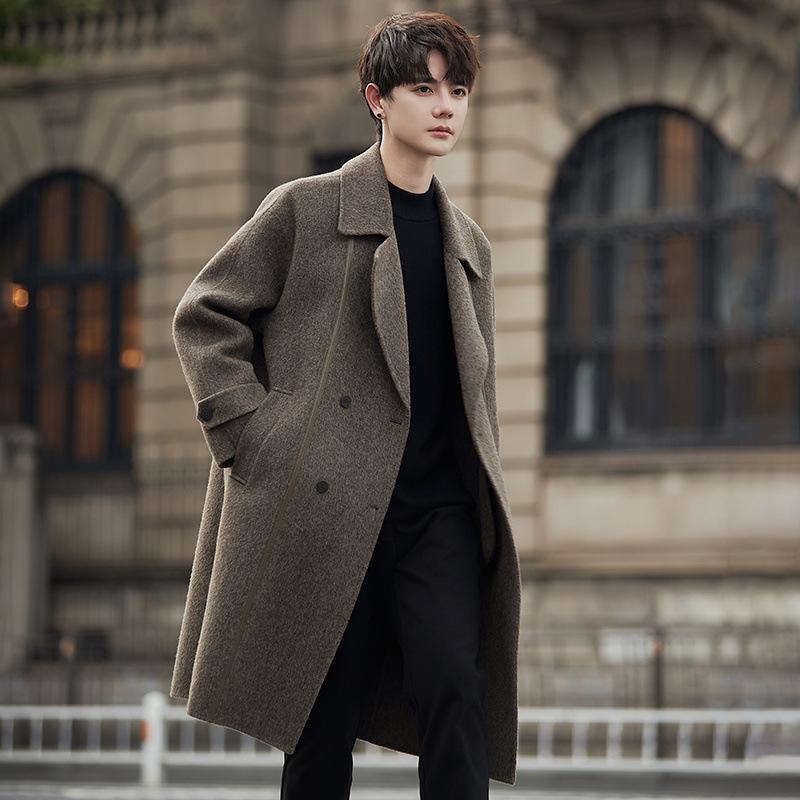 Wool coat men's autumn and winter medium and long light luxury wool sweater lapel men's double-sided wool jacket