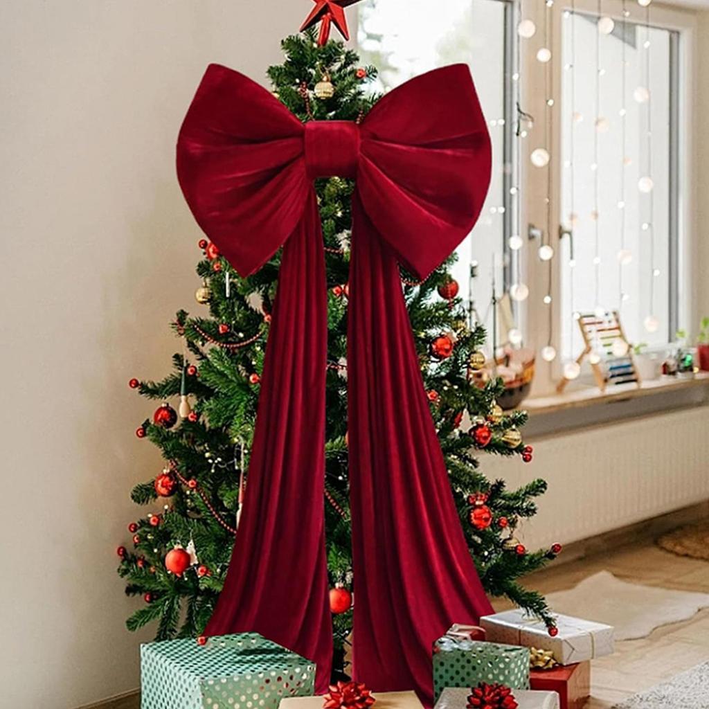 11x111cm Velvet Christmas Bow, Large Holiday Door Wreath Decor, Multifunctional Ornament For Tree Stair Fireplace Thanksgiving
