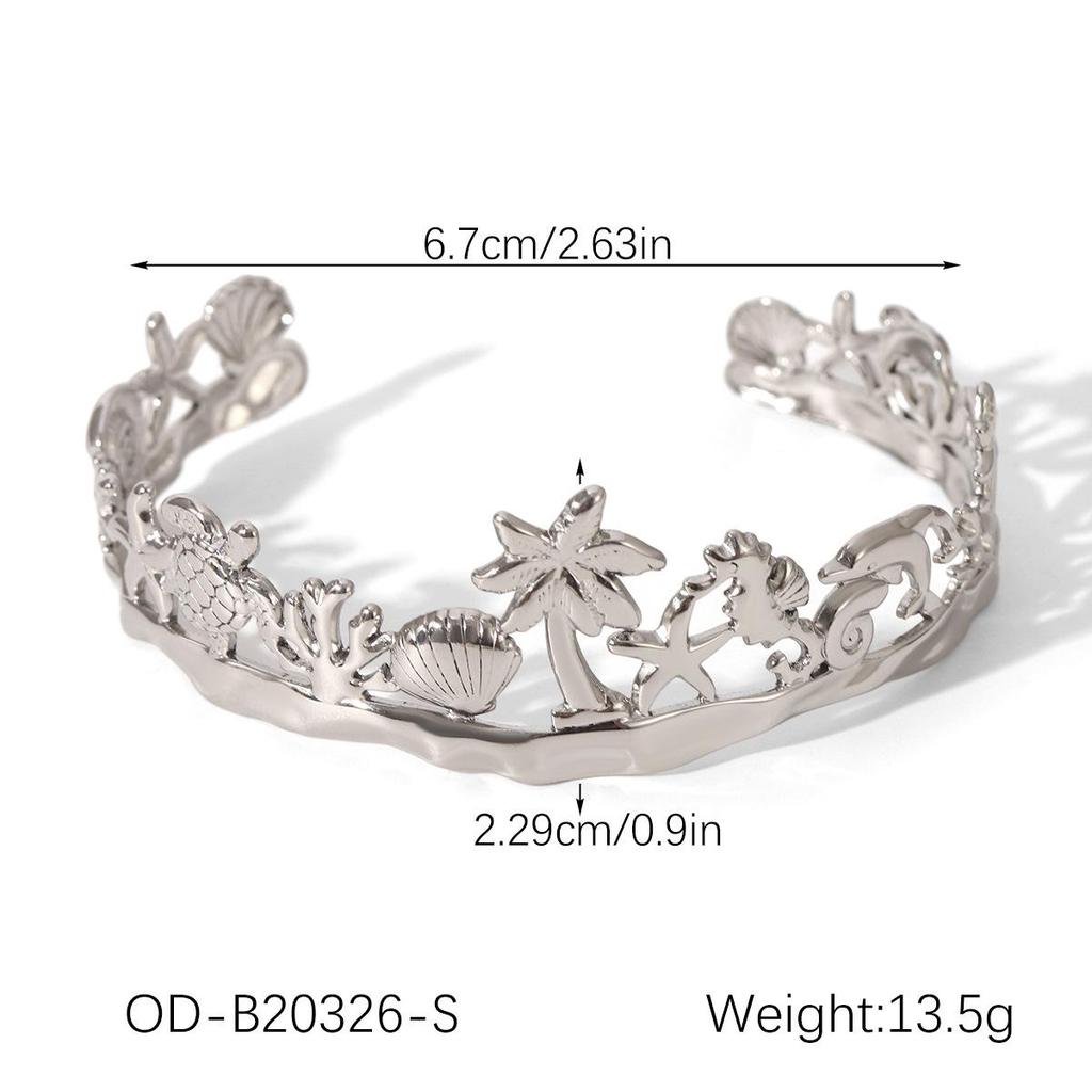 Hawaiian Stainless Steel Bracelet: Starfish, Turtle, Dolphin & Coconut Tree Charm Jewelry for Women