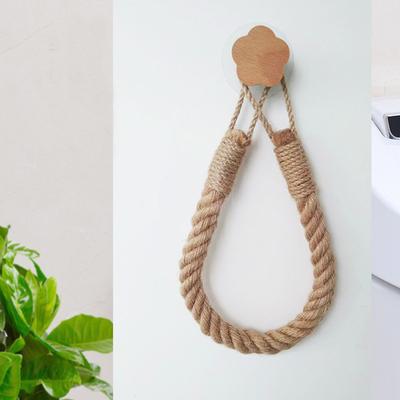 HeMu-Solid Wood Linen Rope Woven Storage Towel Rack, Paper Towel Rack, Shower Room, Rest Room, Nail-Free Washcloth, Roll Rack