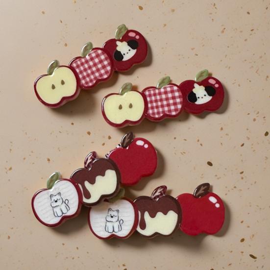 2Pcs Girl Hairpin Plaid Design Childlike Fruit Shape Acrylic Hair Clips Side Bang Hair Pin New Year Hair Accessories