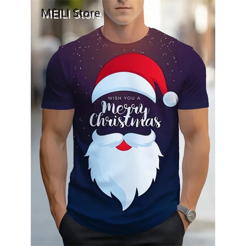 Christmas 3D Santa Claus Print T Shirt for Men Casual Short Sleeve Tee Shirts Fashion O-Neck Top New Year Gift Oversized T-Shirt