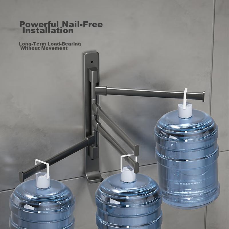 Jingdong Jingzao Anti-Gravity Series Space Aluminum Rotating Towel Rack with 4 Bars, No Drilling Required, for Bathroom And Washroom Storage