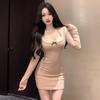 Women's Sweet and Spicy Lace Splicing Long Sleeve Skinny Knitted Dress