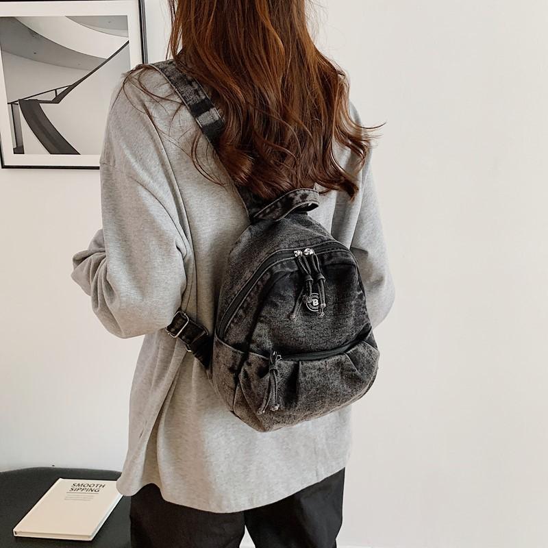 Washed and old retro denim backpack large capacity trendy casual backpack thickened and durable niche student schoolbag