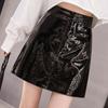Women's Sexy Leather Skirt Glossy PU Leather Short Solid Zipper Mini Skirt Mid Waist A-line Pencil Skirts