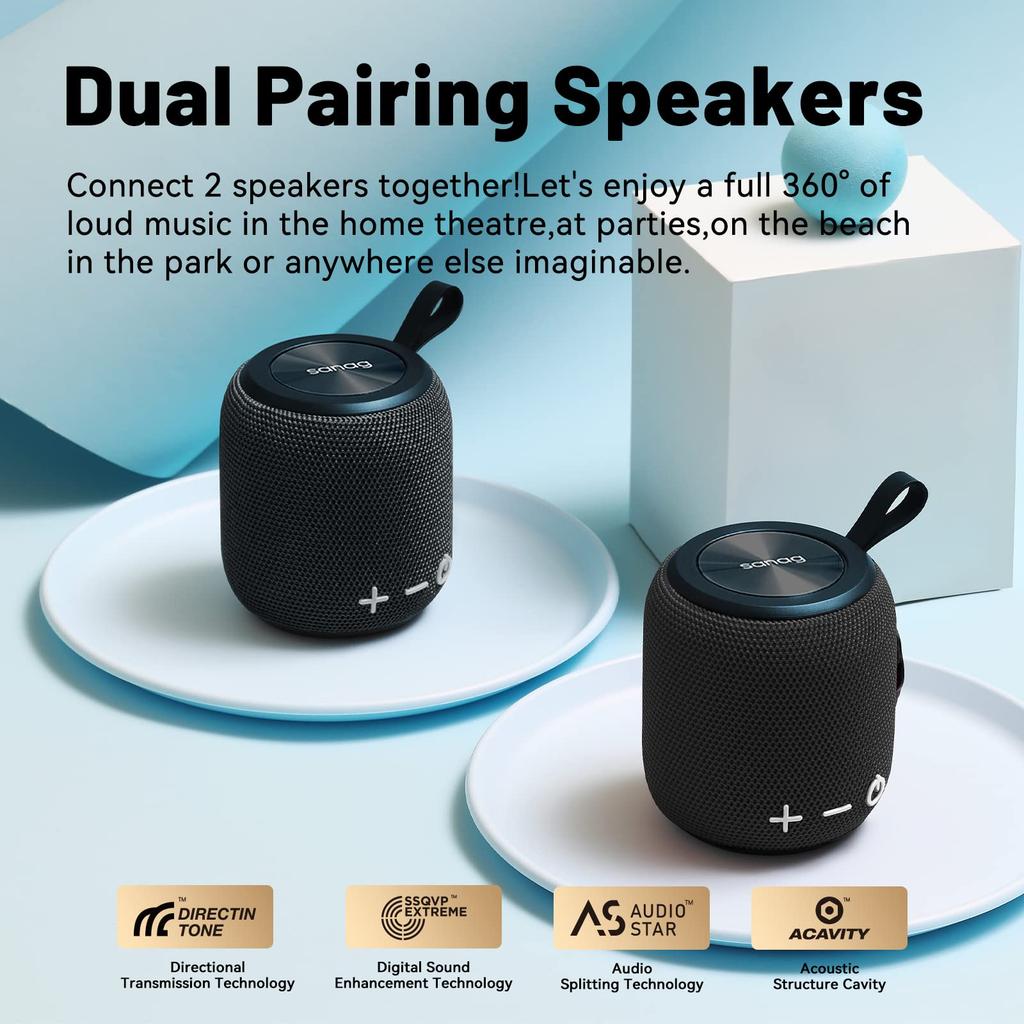 Sanag M7 Portable Bluetooth Dual Wireless Mini 360 HD Surround Sound Rich Stereo IP67 for and Red Speaker, 5.0 Pairing, Speaker, & Bass, 24-Hour