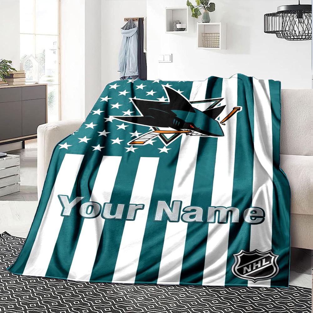 Name Custom San Jose Sharks Print Flannel Blanket High Quality Warm Comfortable Cover for All Seasons Perfect for Gifts Home Decor