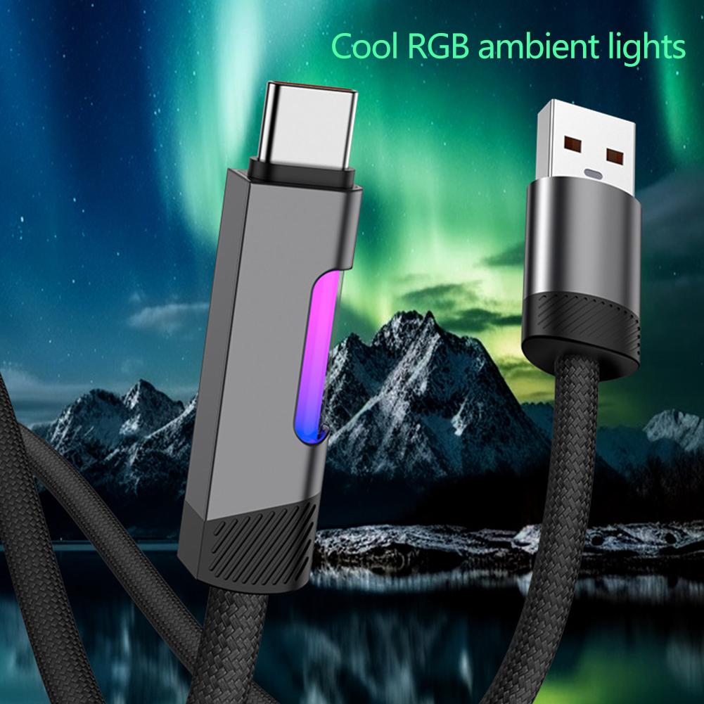 RGB Fast Charging Cable 100W 6A USB Type C Charge Cable with RGB Ambient Light