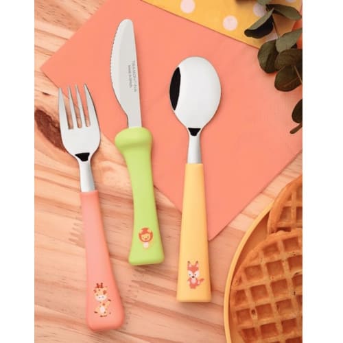 Tramontina Kids' Spoon & Fork Set, Baby Friends Cutlery, Dishwasher Safe, Antibacterial, 23797/905, Yellow and Orange