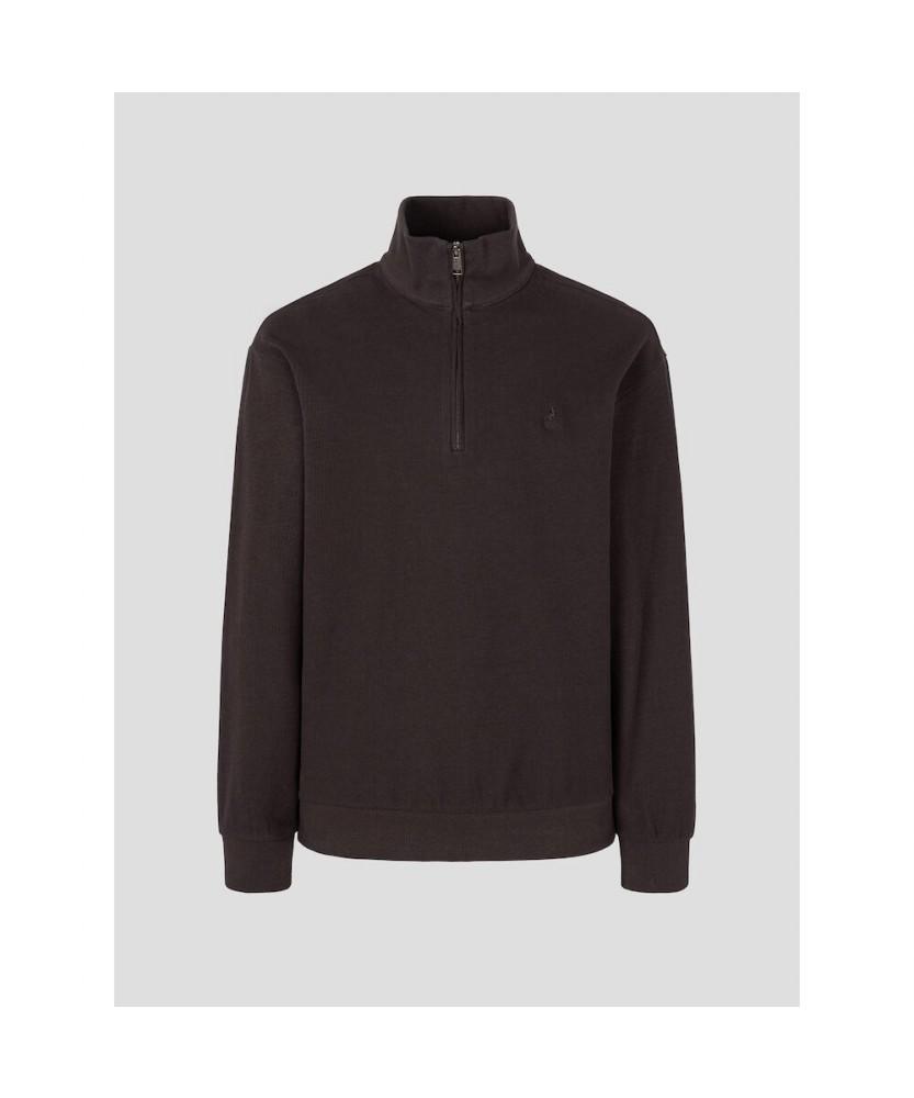 Binpolmen Textured Quarter-Zip Long-Sleeve T-Shirt Brown