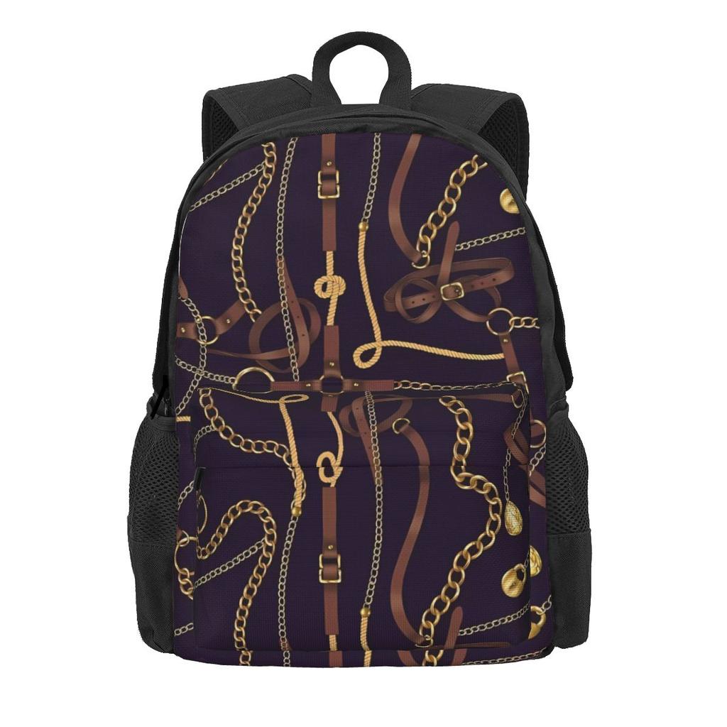 Gold Chains Backpack Teen Palm Leaf Print Large Backpacks Polyester Funny School Bags Camping Colorful Rucksack
